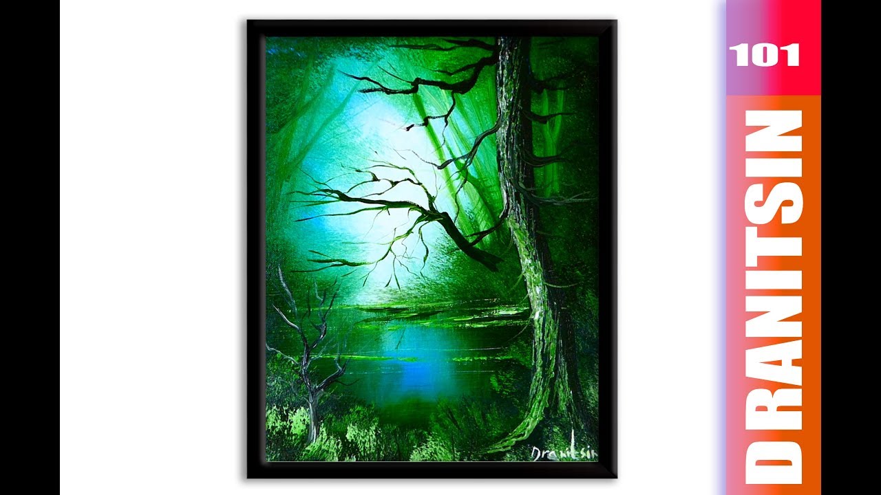 Deep Green Forest | Serene Landscape with Secret Lake | Towering Tree | Radiant Light | Acrylics