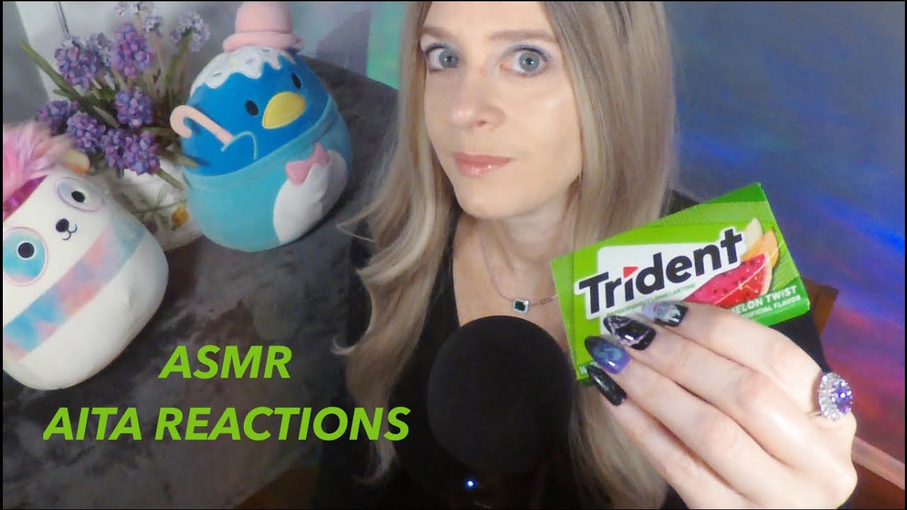 ASMR Реакции AITA на жевание жвачки | Близкий шепот | Длинное постукивание ногтем
