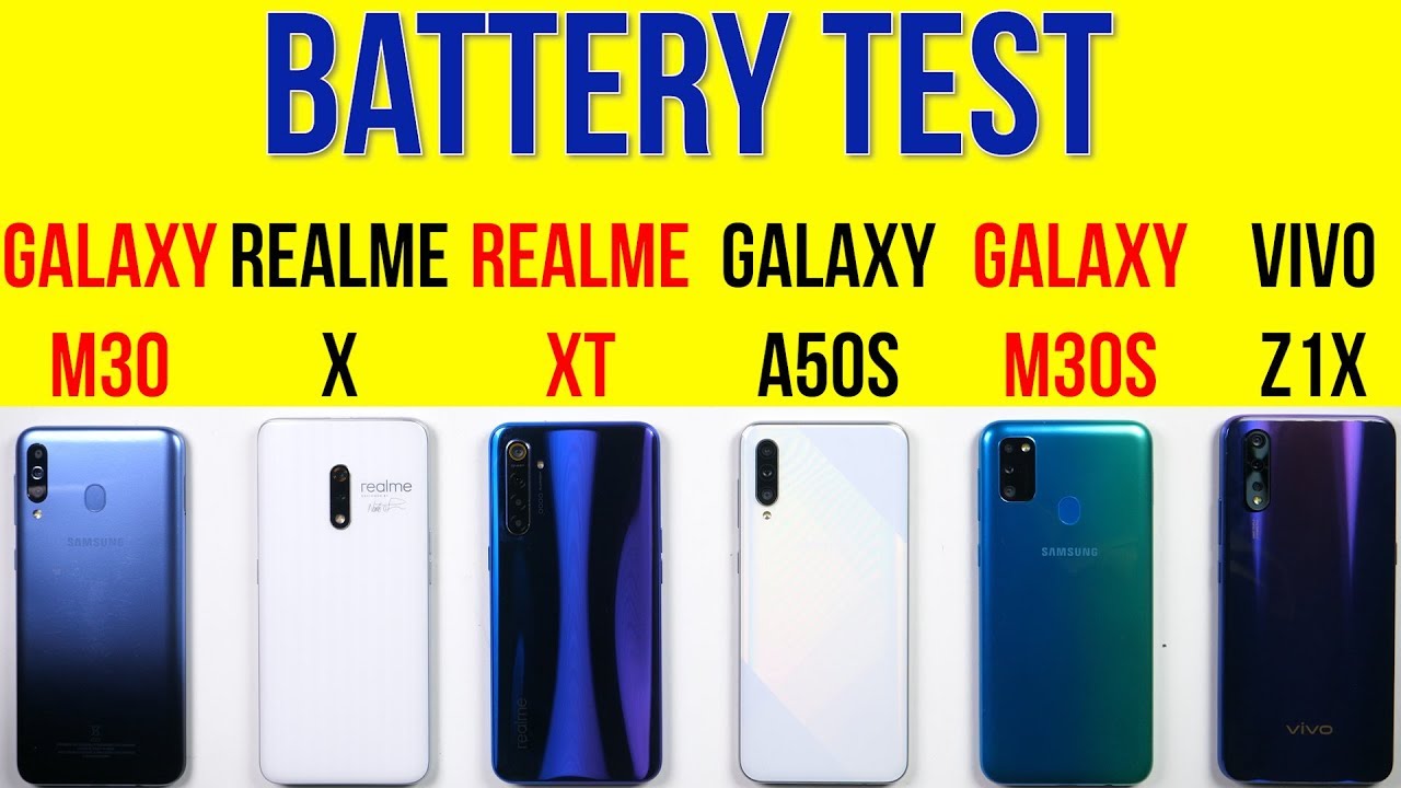 Samsung M30s vs Realme XT, Vivo Z1x, Galaxy A50s | Battery Drain Test | Charging Test | 6000mah!!