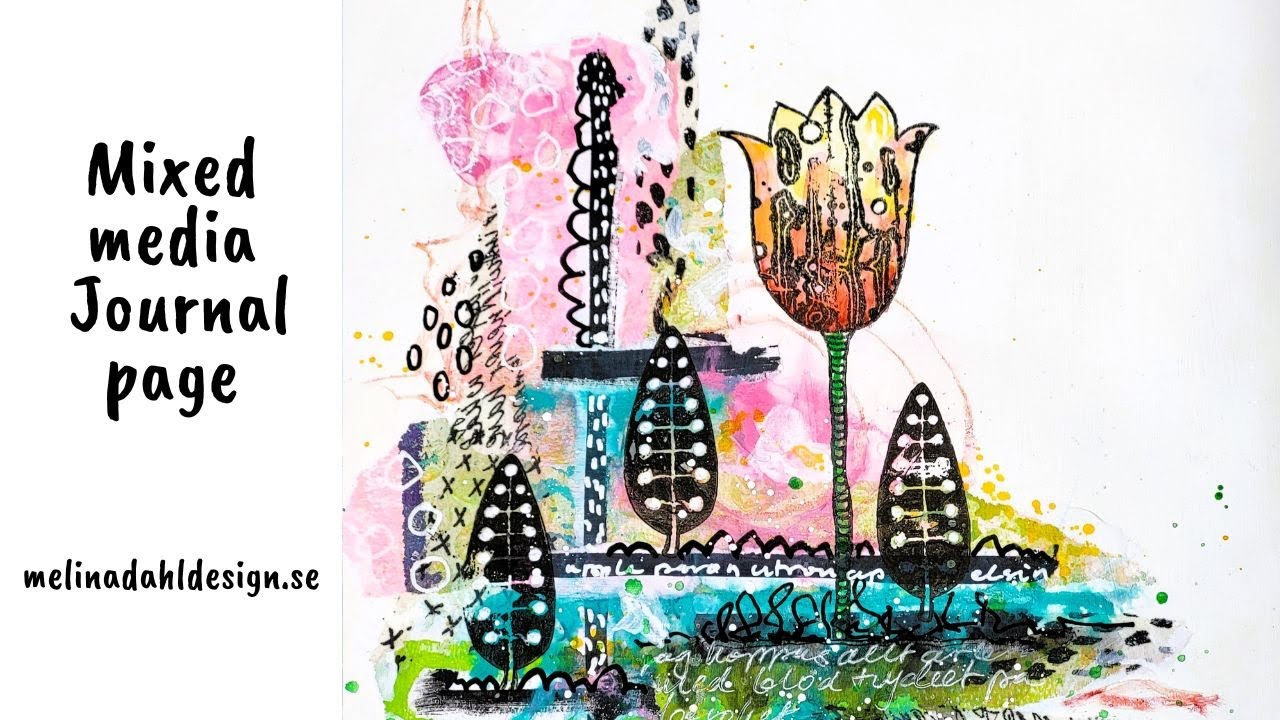 Mixed media art journal page - collage, acrylic ink and stamps
