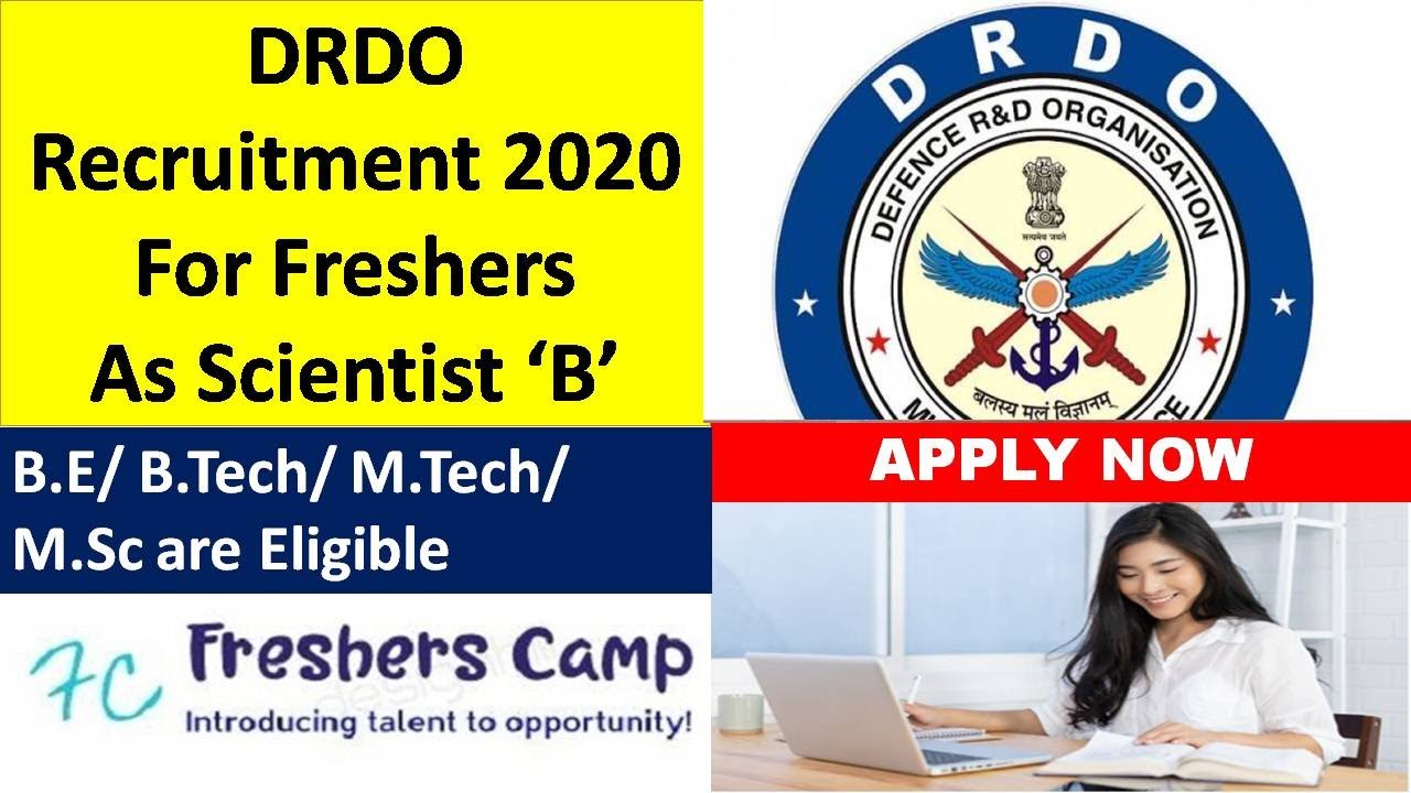 DRDO Recruitment 2020 | Freshers | Scientist &lsquo;B&rsquo; | B.E/ B.Tech/ M.Tech/ M.Sc | Across India