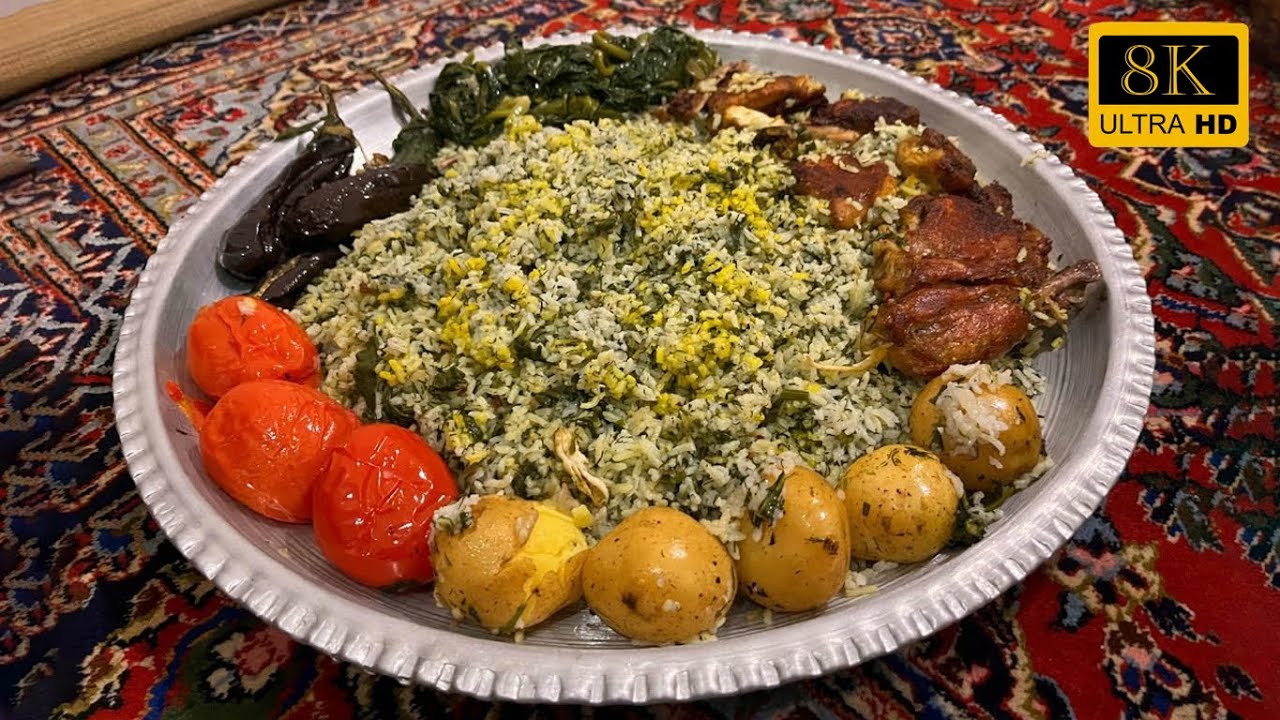 A Peaceful Day of an Iranian Woman | Cooking Green Herb Rice & Chicken in an Ancient Village House 🌿