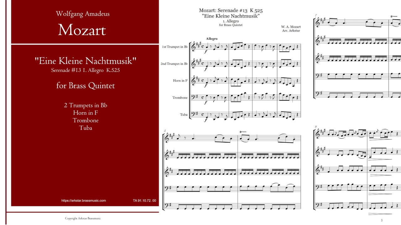 [Score & Audio] Mozart: Eine Kleine NachtMusik 1. Allegro for Brass Quintet