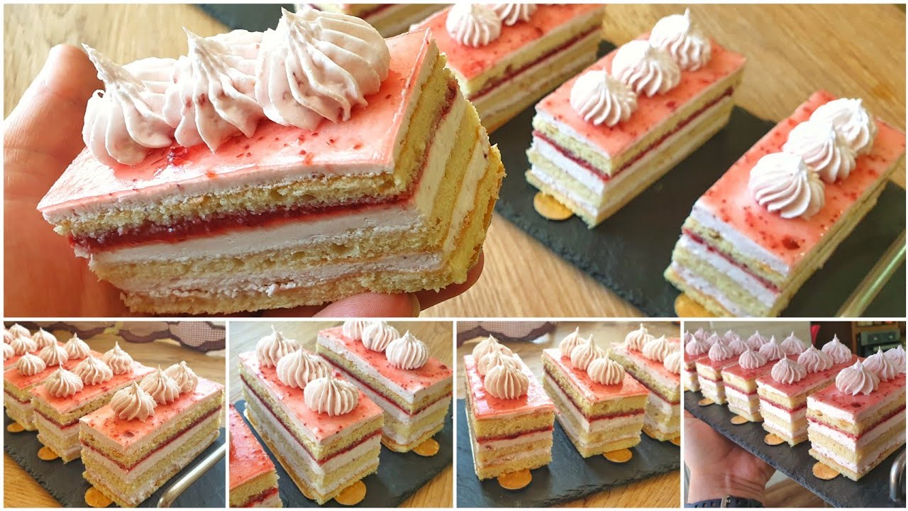 Tranches pâtisserie fraises 🍓🍓 | طرانش باتيسري بذوق الفرولة ، كل المراحل و الأسرار و البنة خياااال