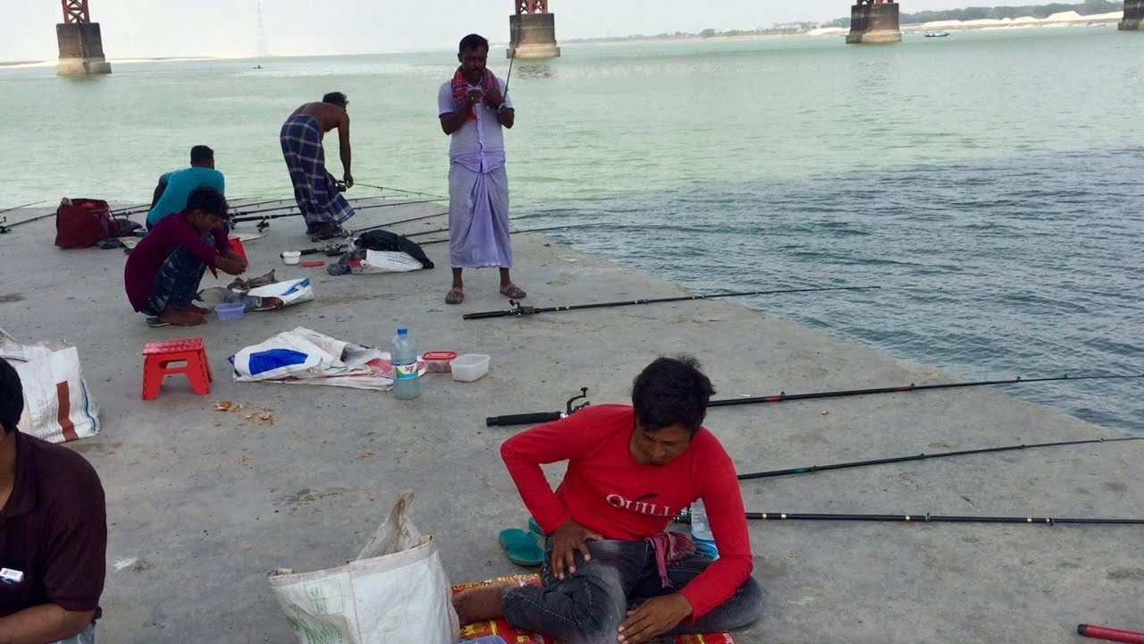 পদ্মা নদীর মাঝে লালন শাহ সেতুর পিলারের নিচে বসে হুয়িল দিয়ে পদ্মাই মাছ ধরা দেখুন। Village Bangla