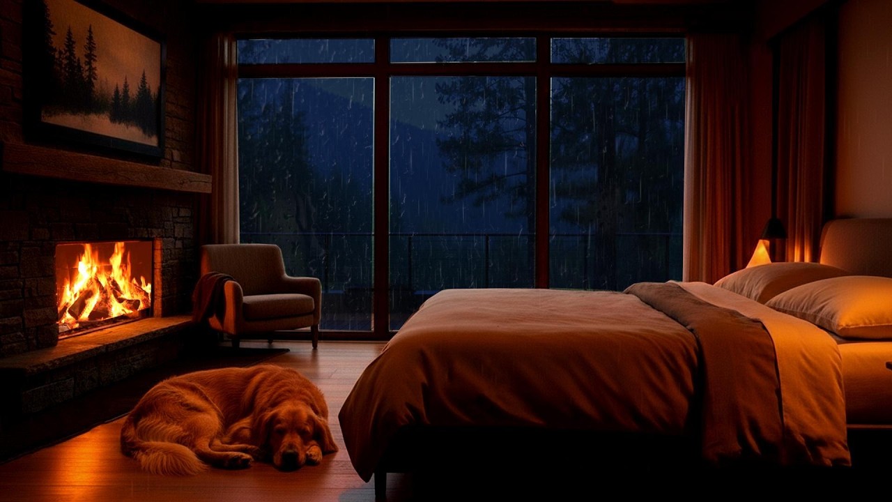 Cozy Autumn Cabin Jazz 🍁 Slow Smooth Jazz with Fireplace & Rain Sounds for Study, Sleep & Relaxation