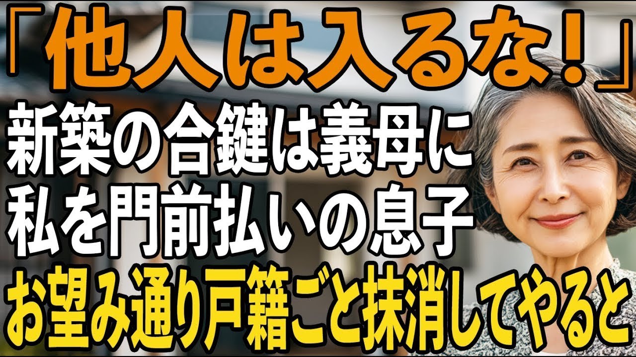 「他人は入るな」新築の合鍵を義母にだけ渡し、1200万援助した私は邪魔者扱いの息子夫婦→お望みどおり戸籍ごと抹消した結果、半狂乱の2人から鬼電が【シニアライフ】【60代以上の方へ】
