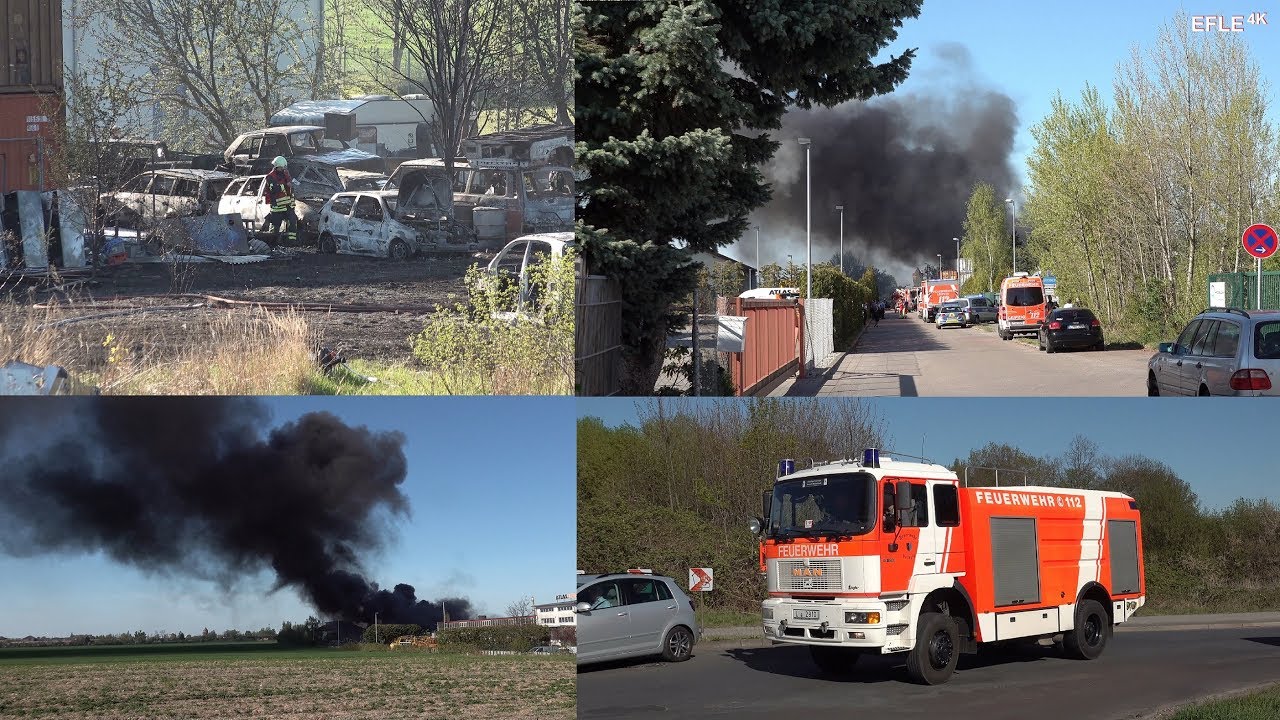[Großbrand] 50 Autos auf Schrottplatz in Flammen Leipzig-Mölkau + Einsatzfahrten [21.04.2019]