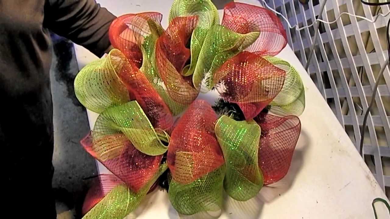 How to Make a Deco Mesh Wreath using Artificial Evergreen Base
