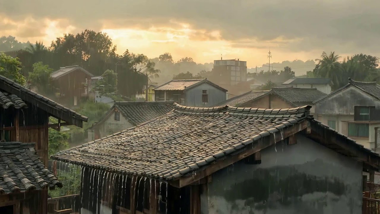Gentle Rain on Rooftile House 🌧️ | 3 Hours Sleep Music with Calm Thunderstorm