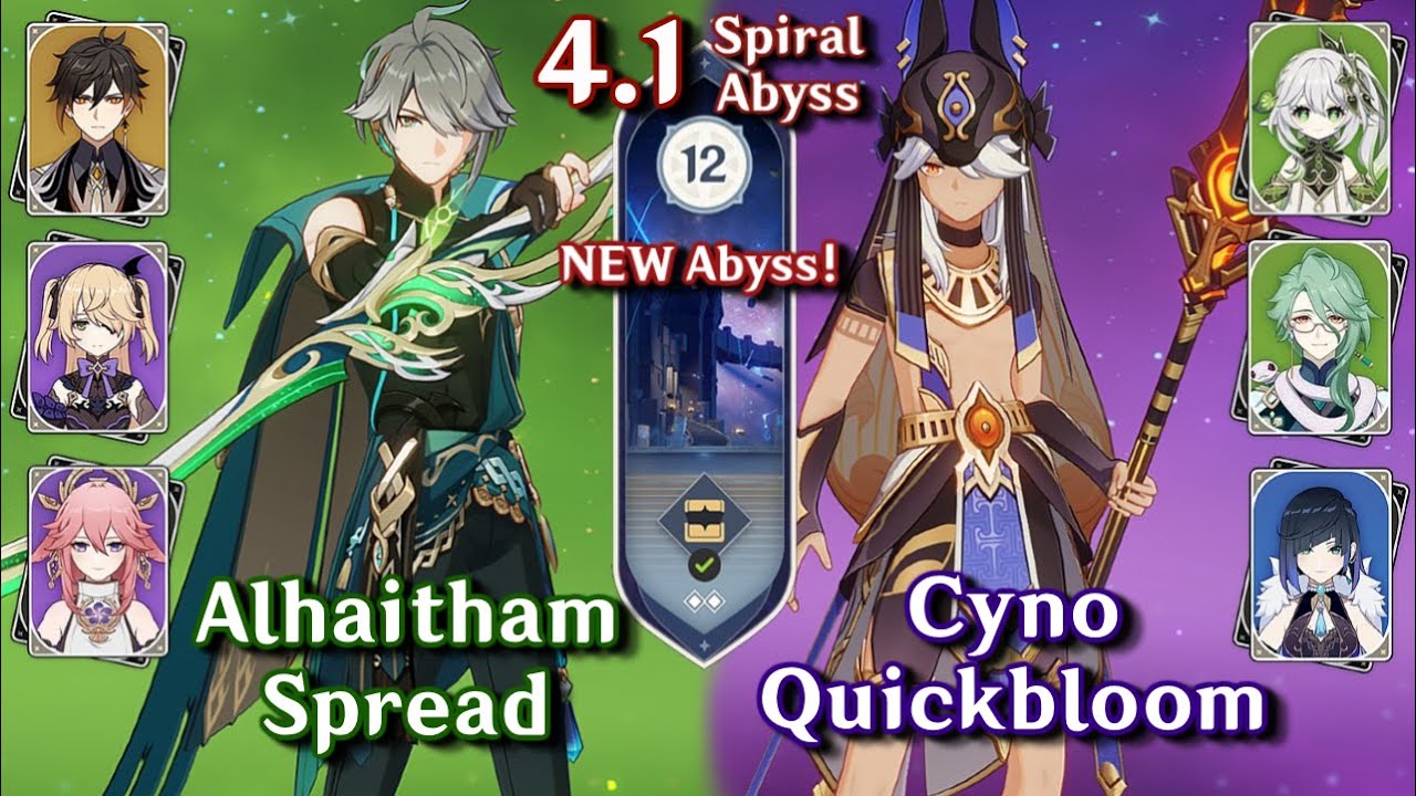 NEW SPIRAL ABYSS 4.1! C0 Alhaitham Spread & C0 Cyno Quickbloom | Floor 12 - 9 Stars | Genshin Impact