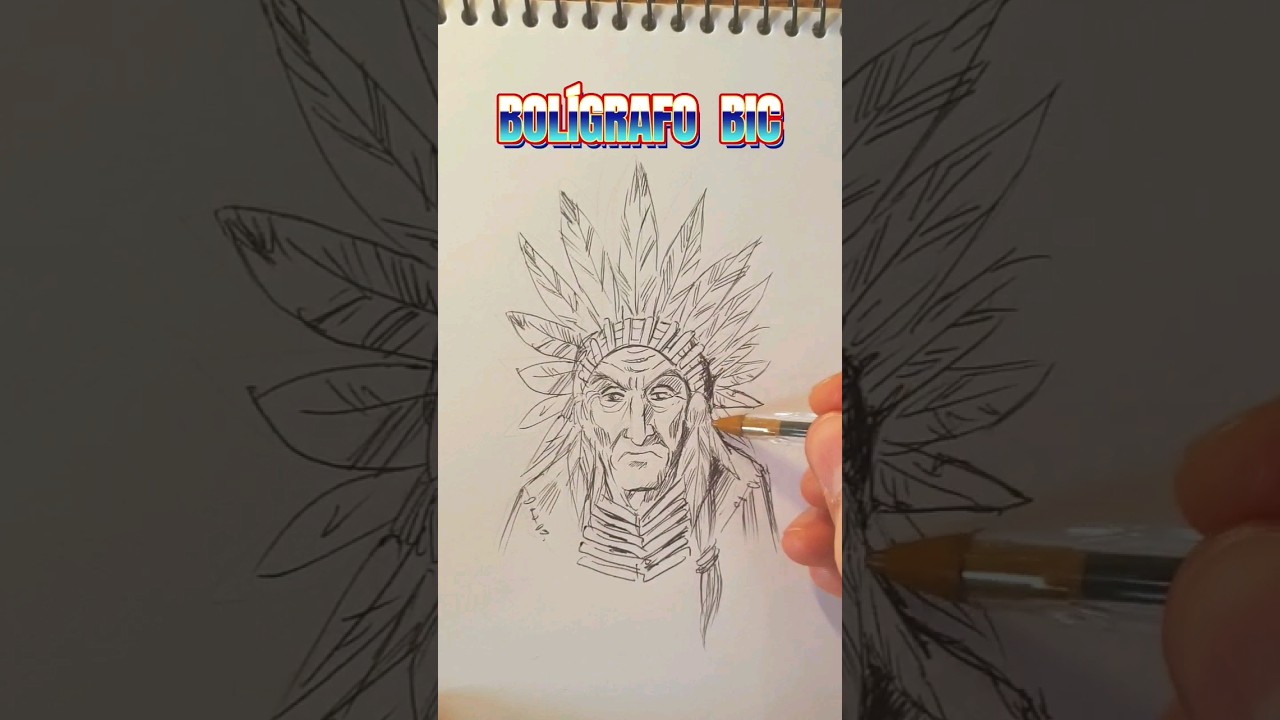 Indio americano con Bol&iacute;grafo BIC. #dibujo #drawing #videoshorts #arte #bol&iacute;grafo #americanindian