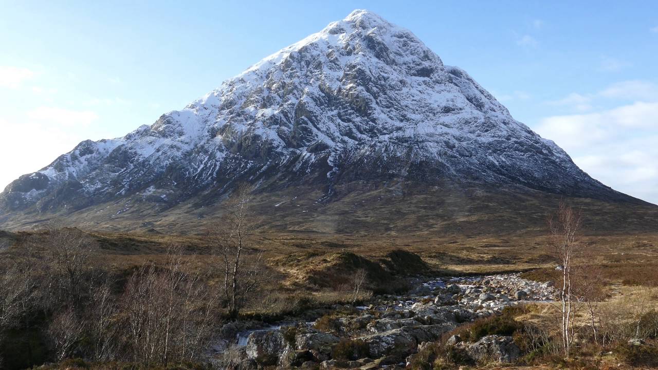 waterfall on River Coupall  in front of Buachaille Etive Mor