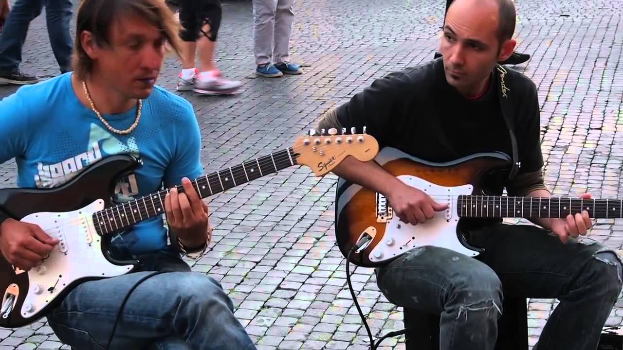 Musicians Sultans Of Swing by Dire Straits, Piazza Navona, Rome, Italy, May 10, 2015