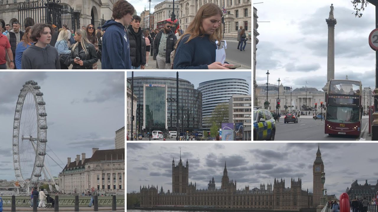 4K UHD London Tour | Iconic Westminster Bridge Big Ben Parliament Square Whitehall Trafalgar Square
