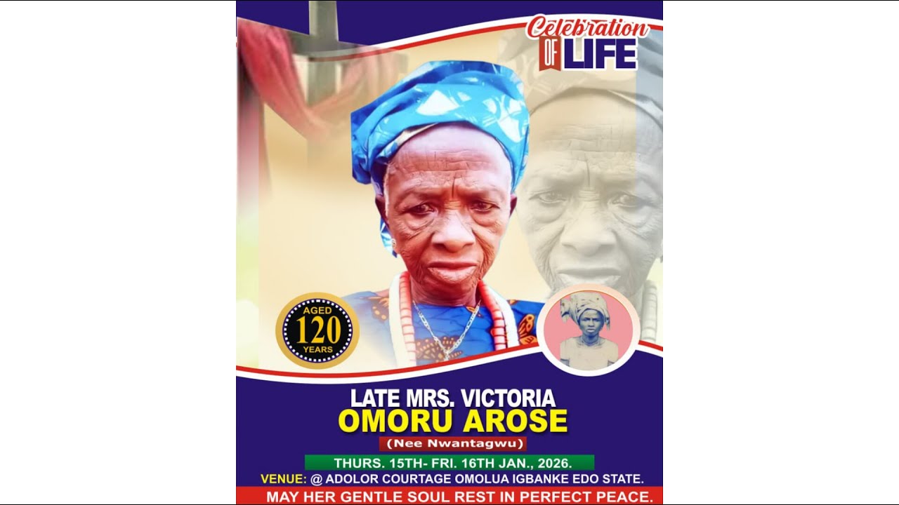 late Mrs Vitoria omoru arose. live @ omolua igbanke Edo state.