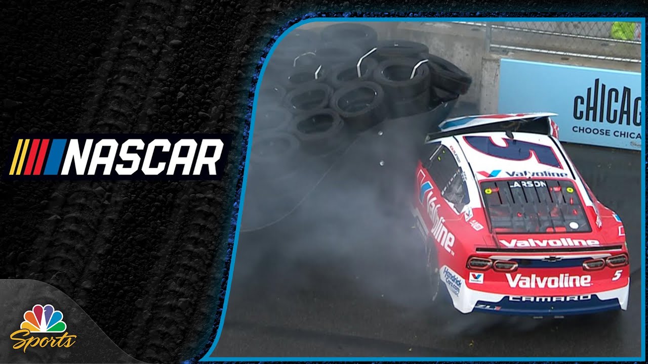 Kyle Larson stuck after splashing into tire barrier at Chicago Street Course | Motorsports on NBC