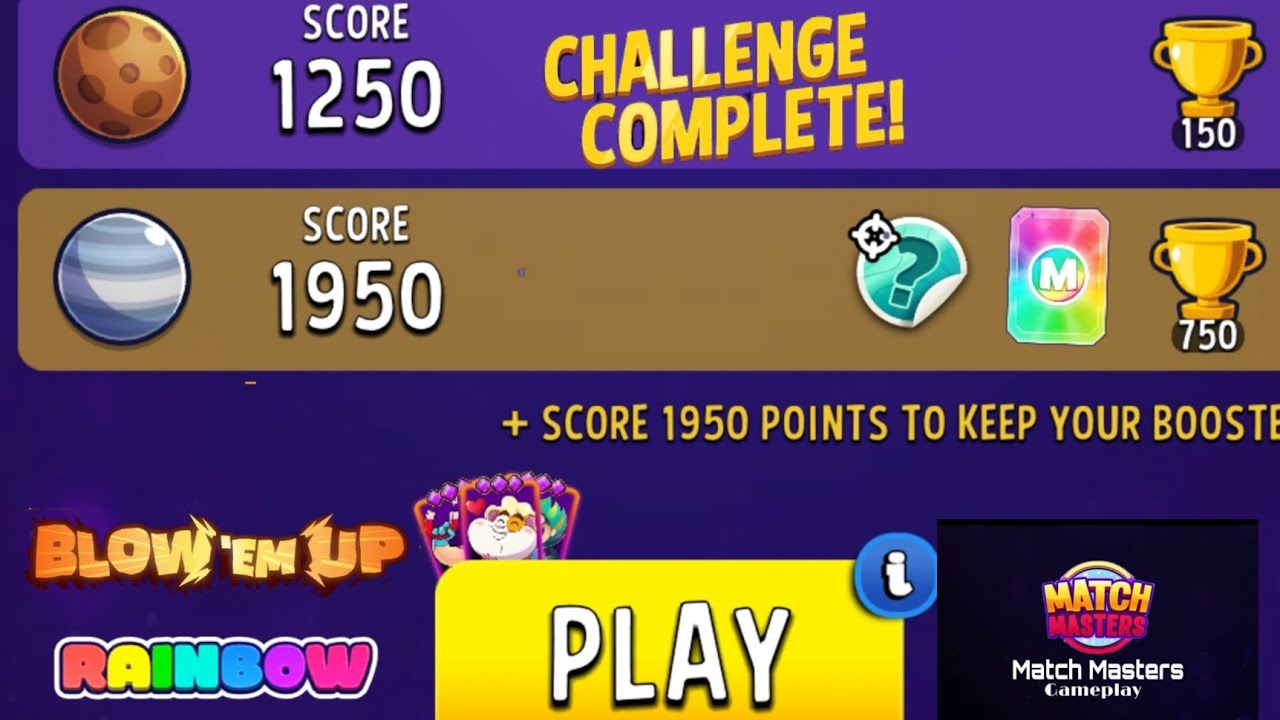 blow em up rainbow solo challenge cosmic rush 1950 score | match masters solo