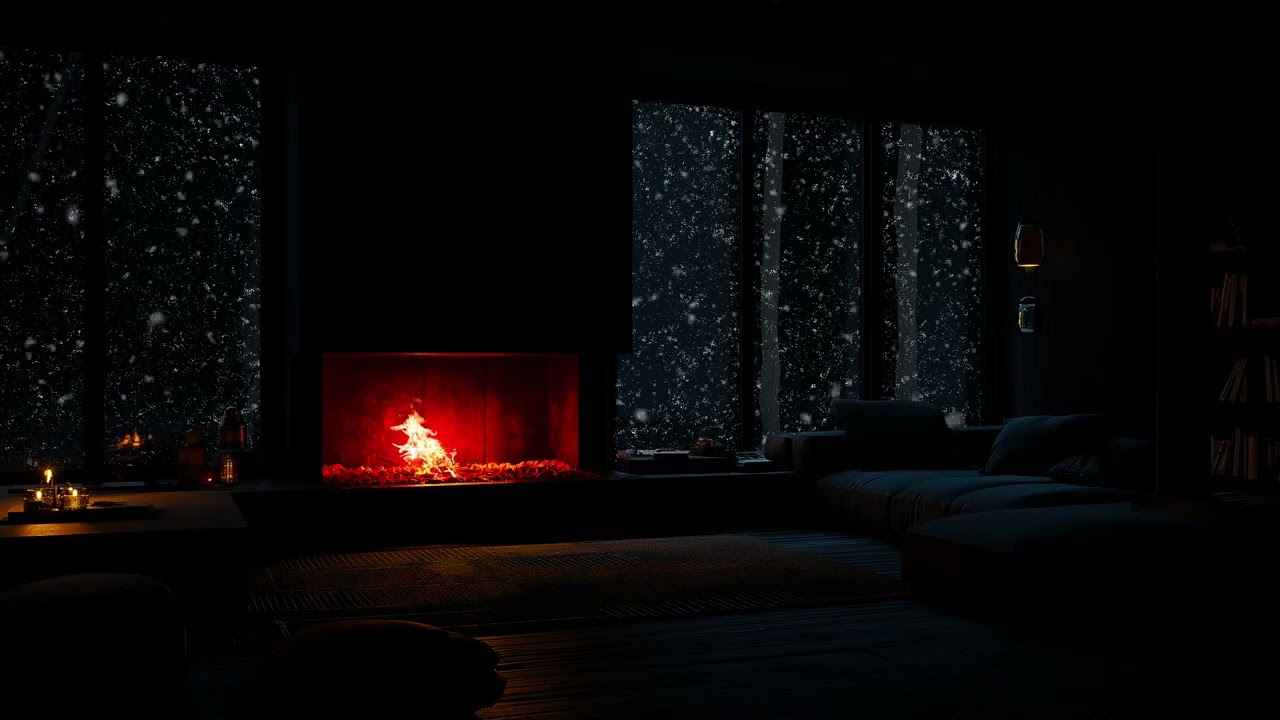 Quiet Winter Night in a Cozy Cabin 🔥 Serene Winter Cabin Vibes with Snowy Views & Crackling Fire