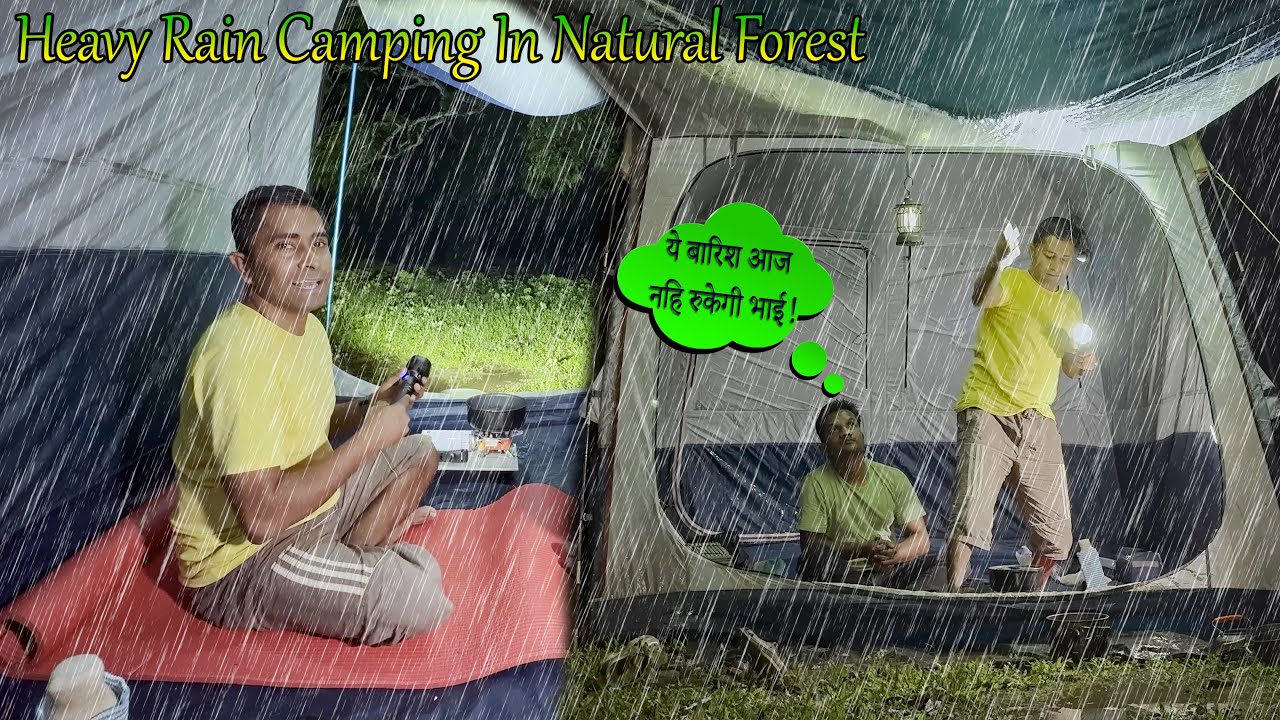 Camping In Heavy Rain In Forest With Friend | Cozy Survive Heavy Rain | Rain Camping Video #vlog