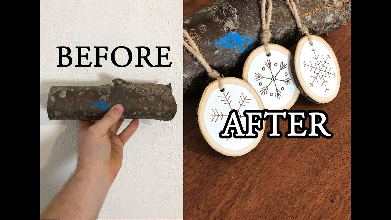 How to Upcycle a Log into Rustic Christmas Tree Decorations! DIY makeover - HandiDraft.com