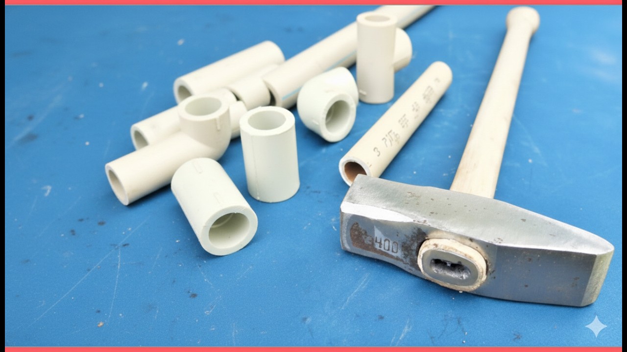 Replacing wooden hammer handles with plastic pipes.