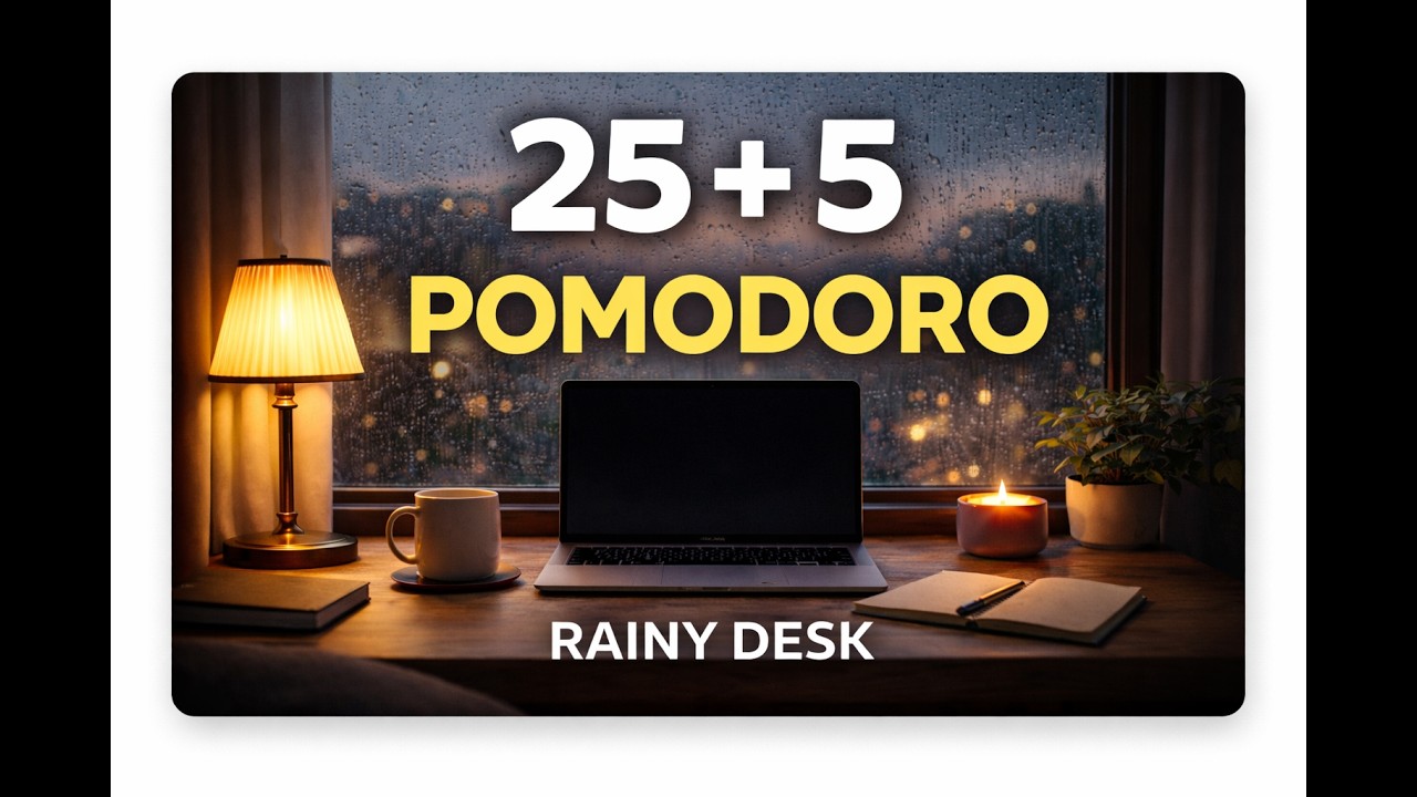 25/5 Pomodoro Study Timer | Cozy Rainy Desk Ambience with Rain Sounds