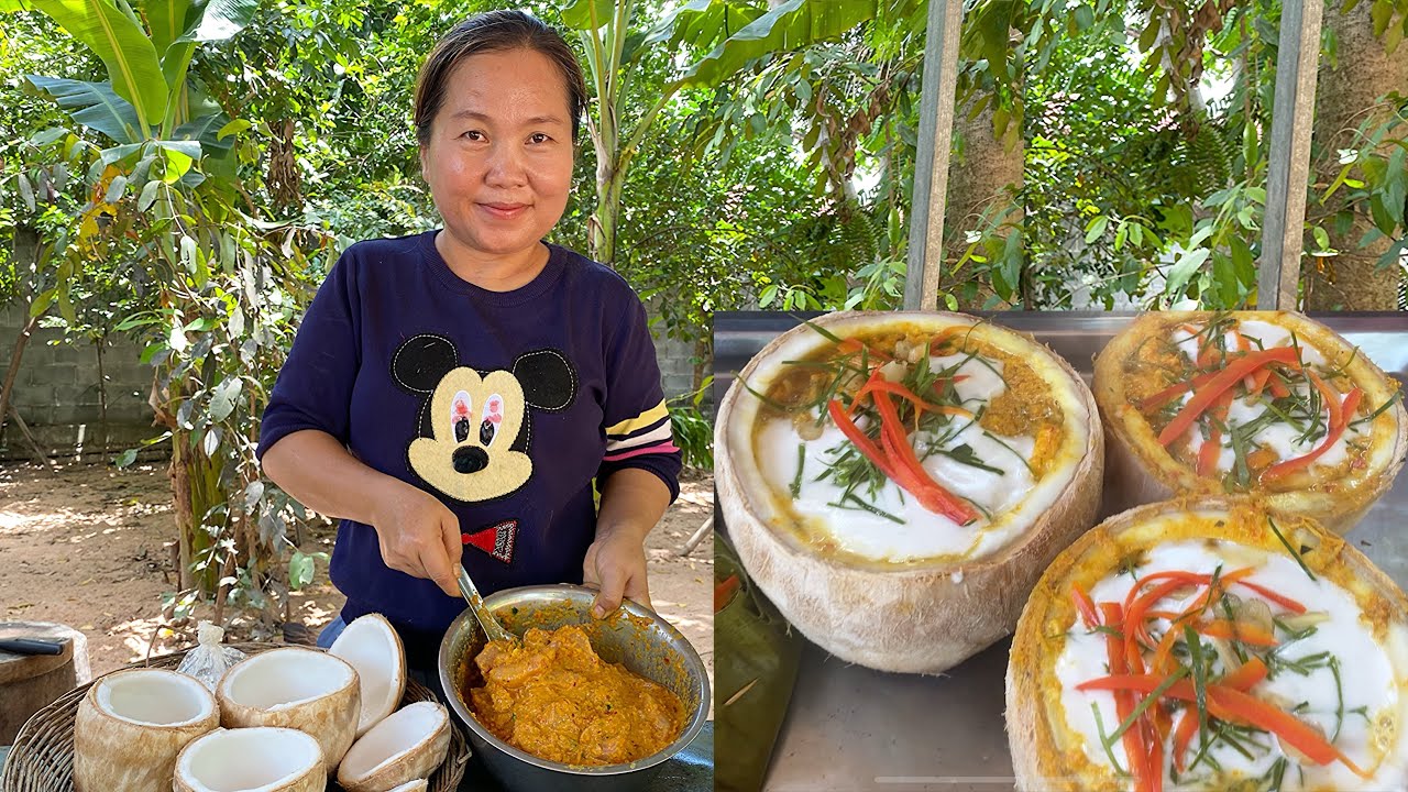 Traditional Khmer food (Amok Trei) eat with family.