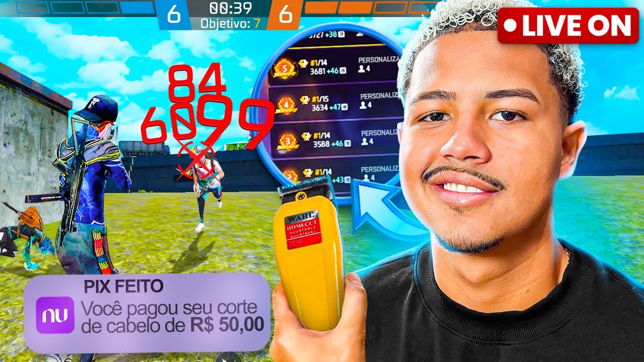💙 JOGANDO APOSTADO ATÉ PAGAR MEU CORTE DE CABELO! 😂💙 FREE FIRE AO VIVO 💙 PHZIN FF