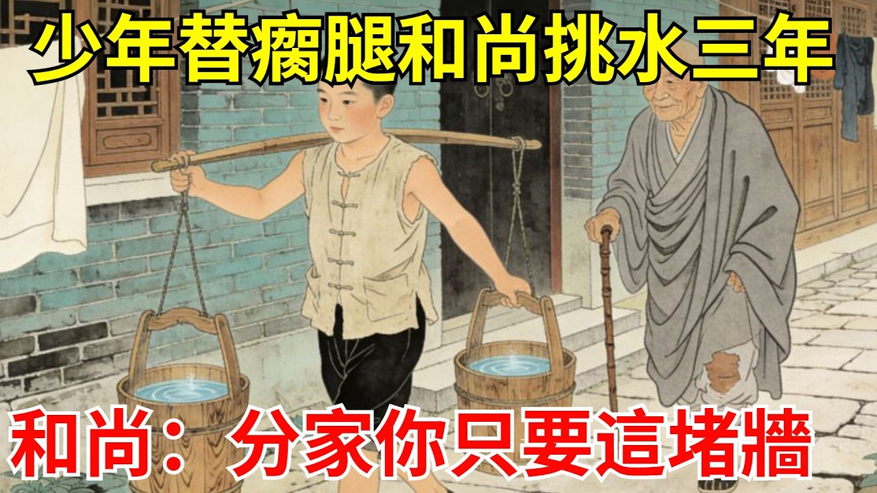 少年替瘸腿和尚挑水三年，和尚臨終指破廟東牆：你家分產，只要這堵牆。他含淚答應。牆倒後現密室，藏《魯班營造法式》孤本，木匠行尊他為祖師！#故事頻道#聽書#民間故事#說書#善有善報#爽文