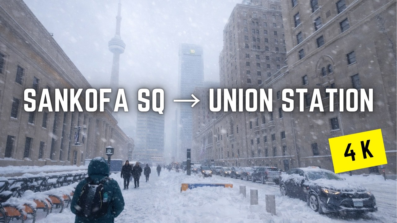 Toronto 🇨🇦 Winter Walking Tour | Sankofa (Dundas) Square via Yonge St to Union Station, 4K
