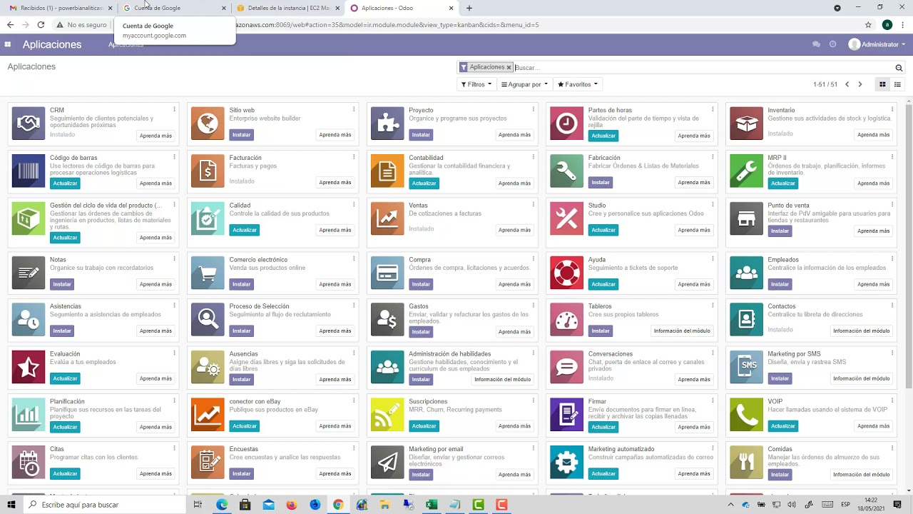 ODOO Configuración Servidor de Correo electrónico y Archivos PDF
