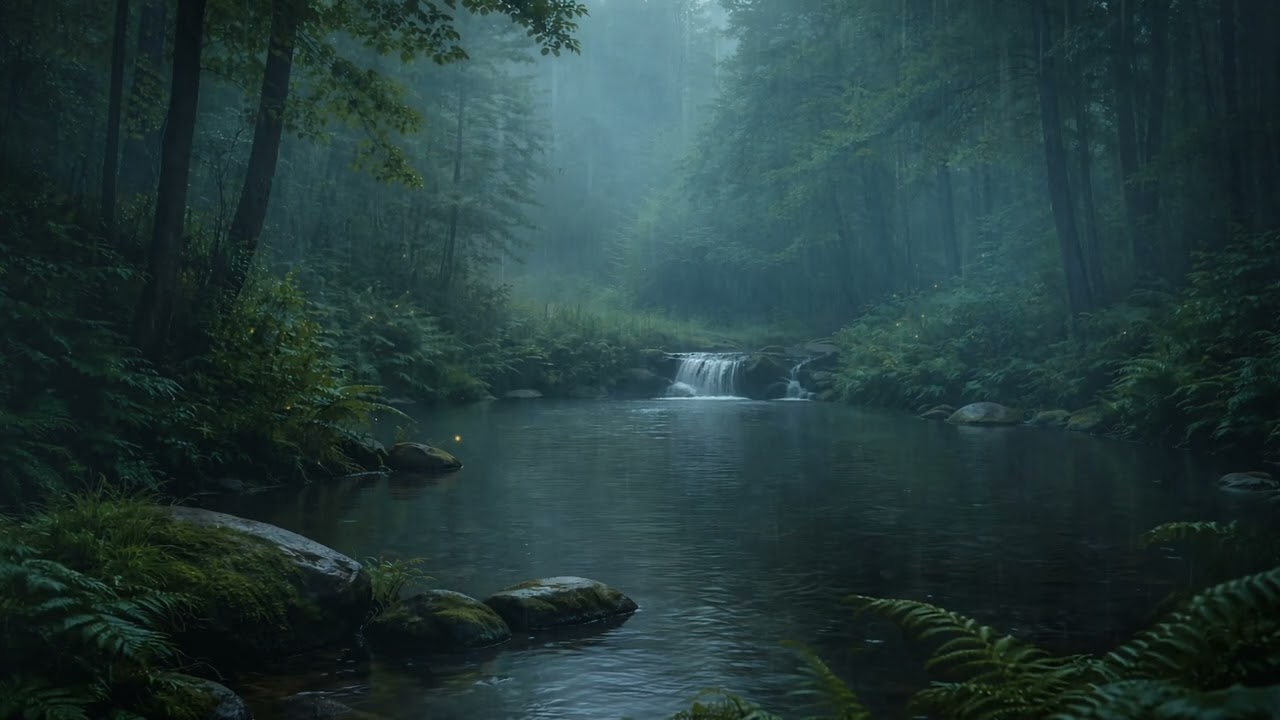 Rain Falling on a Forest Pond 🌧️ | Foggy Evergreen Ambience for Relaxation & Sleep