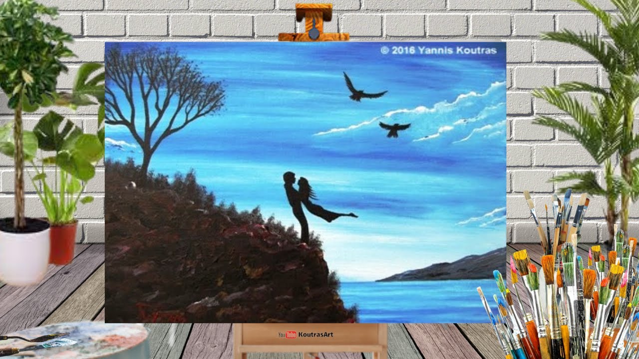Couple in Love - Easy & Simple Acrylic Painting on Canvas for Beginners