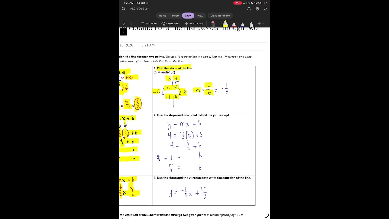 Write the equation of a line that passes through two given points