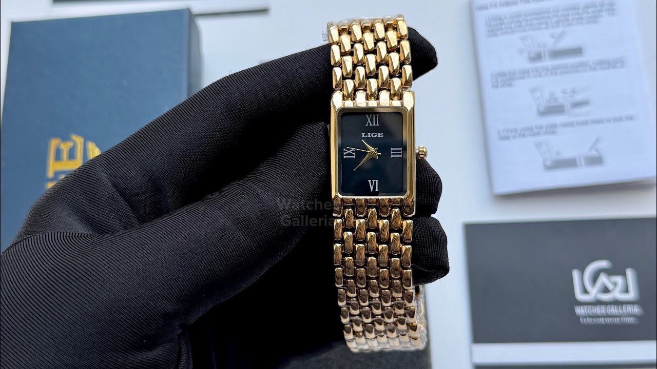 Lige 89156 Gold Black | Lige Watch | Lige Ladies Watch | Ladies Watch | Tank Watch Lige Tank Watch 