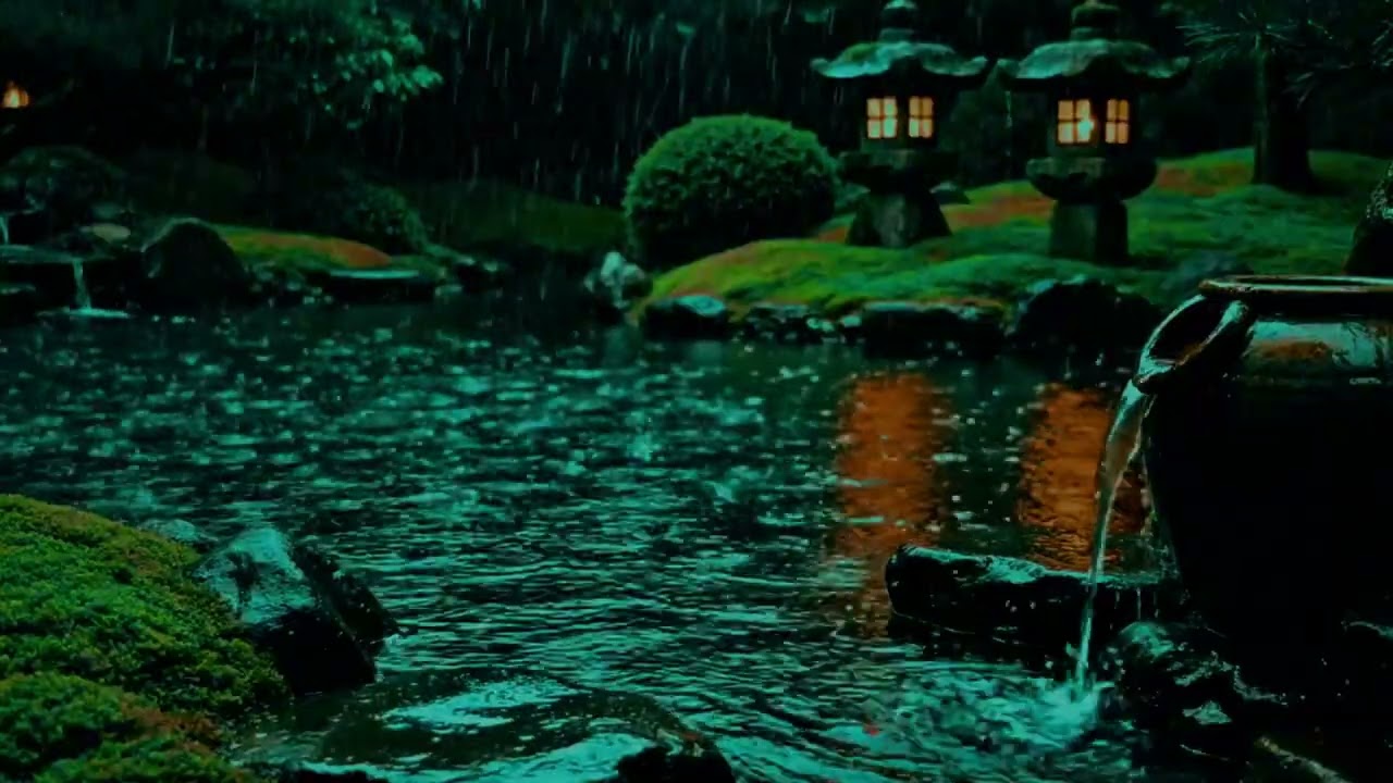 8 Hours Night Rain 🌧️ Zen Garden Sleep & Relax Ambience