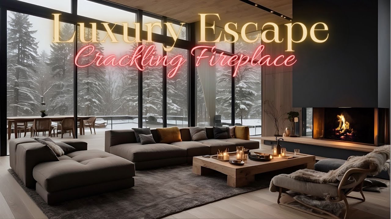 Winter Fireplace Sounds | Modern Luxury Cabin in the Snow | Ultimate Relaxation & Sleep