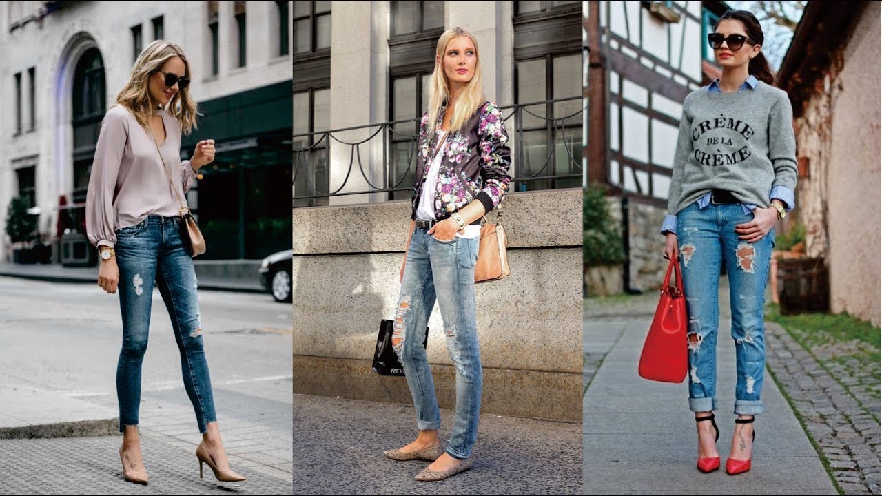Outfits jeans rasgados para mujer