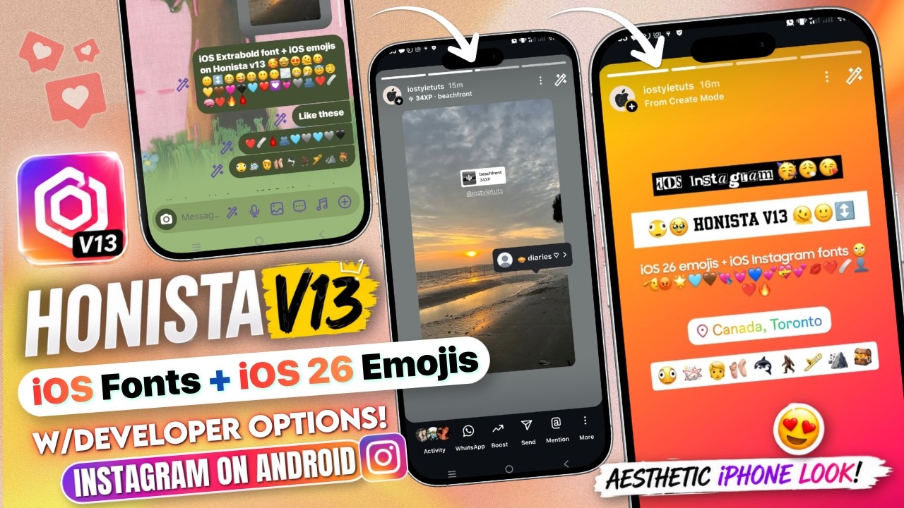 NEWEST UPDATE! Honista v13 iOS Fonts + iOS 26 Emojis with Developer Options | iOS Instagram Android