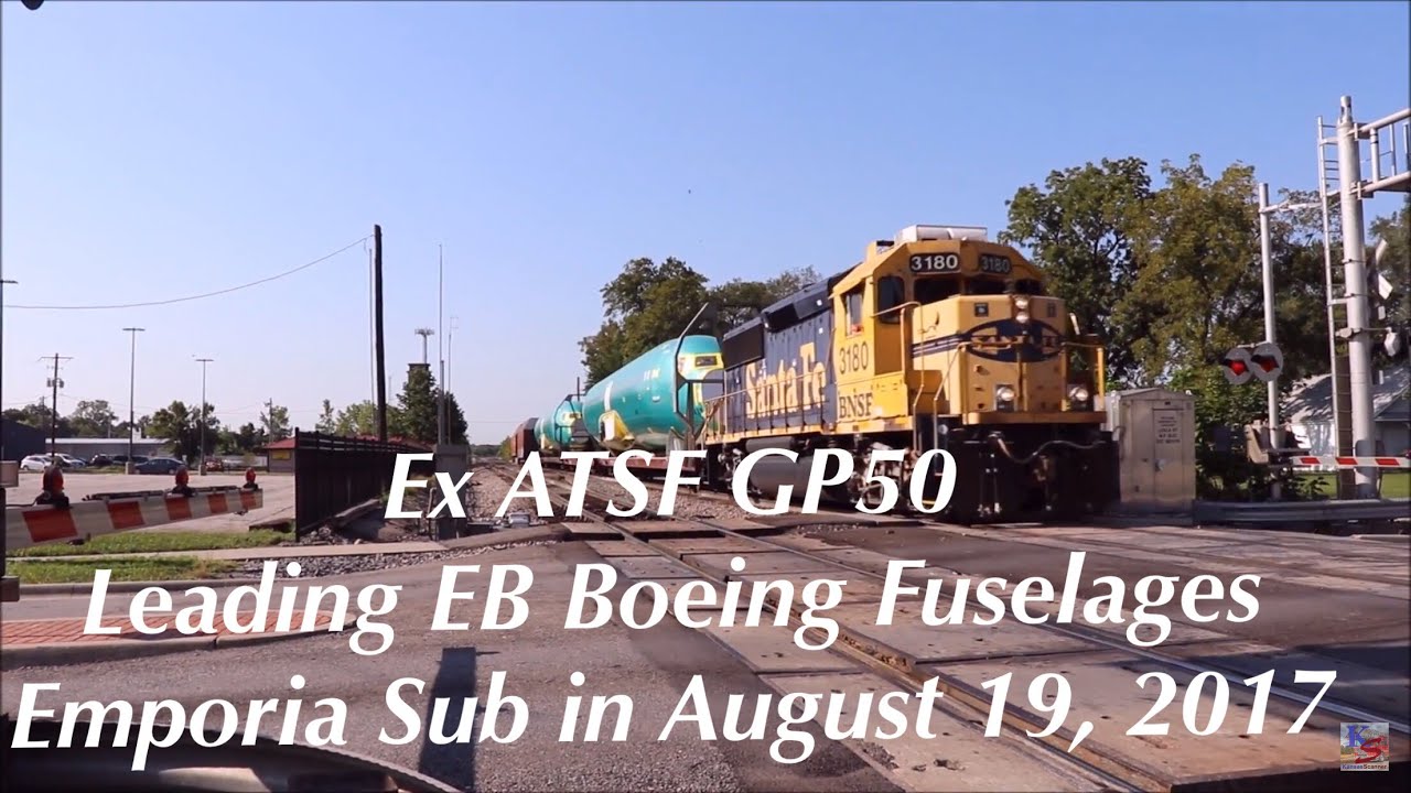 Ex ATSF GP50 Leading EB Boeing Fuselages on Emporia Sub in August 19, 2017