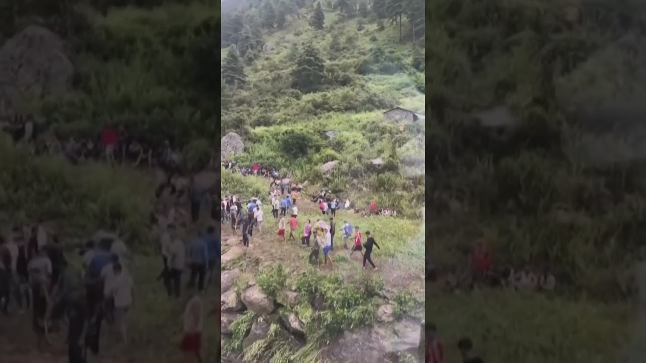 Helicopter Video Shows Displaced Victims From Fatal Flash Flood in Nepal #shorts