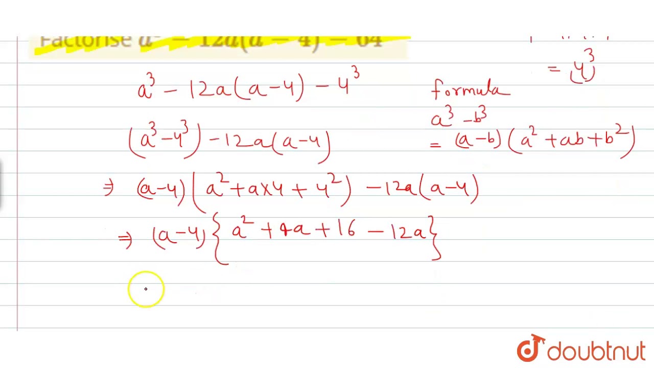 Factorise ` a^3-12a(a-4)-64`