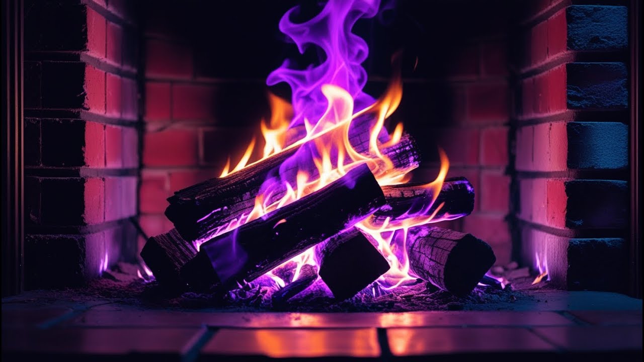 Fireplace Purple Ambience and Gentle Crackling Sound | Soothing Purple Background Flame