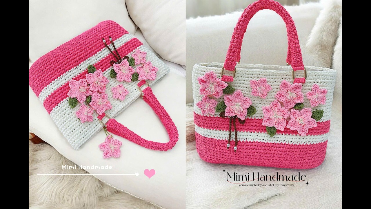 Móc Túi Hoa Đào Sang Xịn Đẹp 🌺 Crochet Cherry Blossom Bag Pattern Free | Mimi Handmade