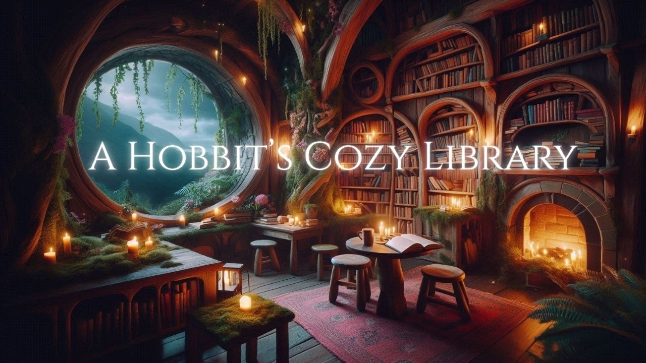 Cozy Hobbit Library in a Tree 🌿 Rain & Thunder | Fantasy Reading Ambience