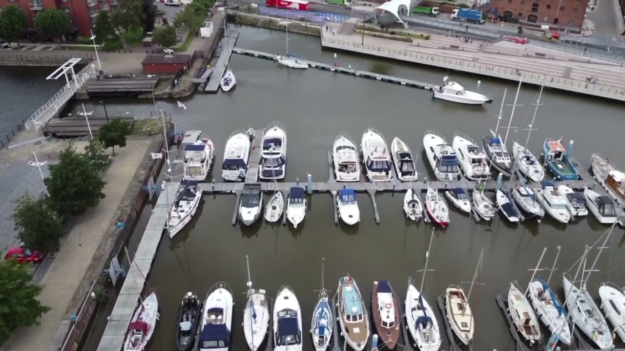 Hull marina seen from above, Drone flight.