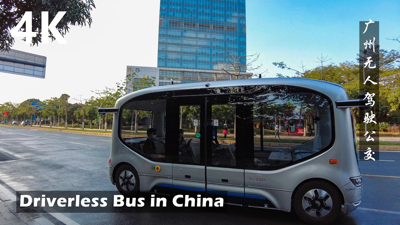 бесплатный проезд на беспилотных автобусах в гуанчжоу, китай | 4K China