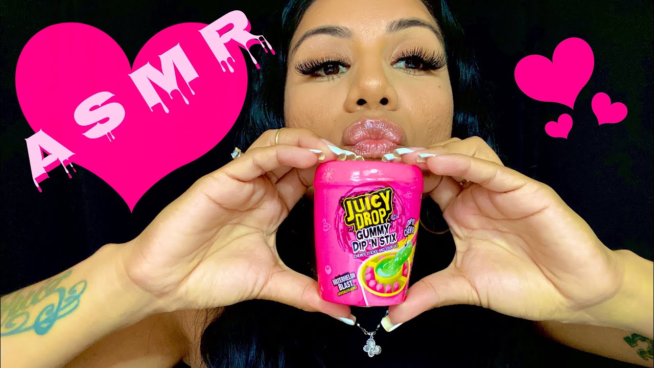 ASMR EATING JUICY DROP GUMMY DIP N STIX (MOUTH SOUNDS) NO TALKING   먹방 MUKBANG SHEEATSASMR
