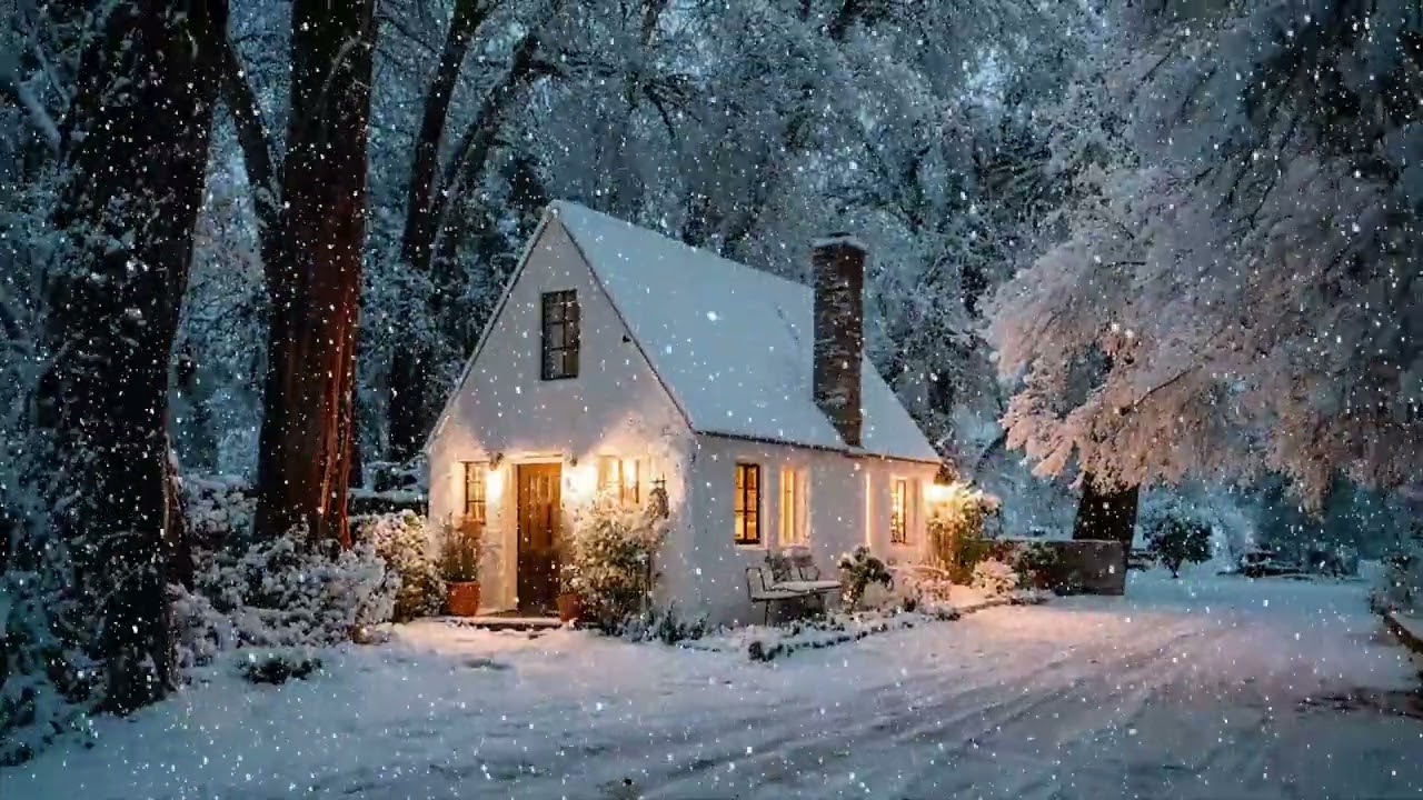 A Warm Little Cottage in Heavy Snow ❄️ Calm Winter Night Ambience